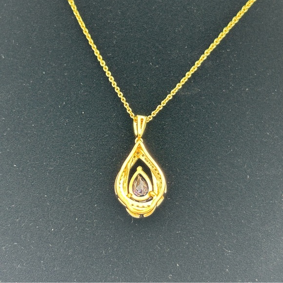 Gold Tone Sterling Silver Necklace with Sapphire Colored Pendant - Picture 3 of 5
